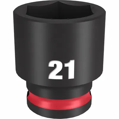 MILWAUKEE Standard Impact Socket: 3/8 in Drive Size, Metric, 21 mm Socket Size, 6-Point - 3/8" Drive Impact Sockets