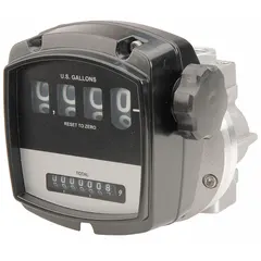 Mechanical oval gear totalizer for water applications. Aluminum body with 1-inch FNPT connections. Accuracy of +/-1%.