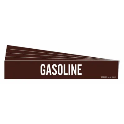 BRADY Pipe Marker: Gasoline, Brown, White, Fits 8 in and Larger Pipe O.D., 1 Pipe Markers - Gasoline Adhesive Pipe Markers