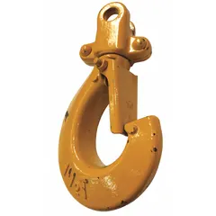 Top hook component with integrated safety latch for L5LB series lever chain hoists. Compatible with hoists rated for 6,000 lb load capacity. Used in industrial lifting applications requiring secure hook attachment and load control.