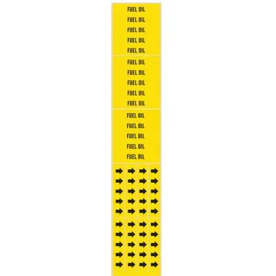 BRADY Pipe Marker: Fuel Oil, Yellow, Black, Fits 3/4 in and Smaller Pipe O.D. - Fuel Oil Adhesive Pipe Markers