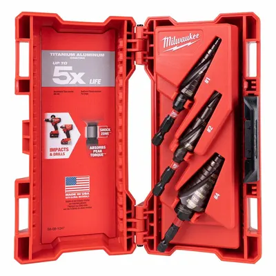MILWAUKEE 3-Piece Impact-Rated High-Speed Steel Step Drill Bit Set - Impact-Rated High-Speed Steel Step Drill Bit Sets