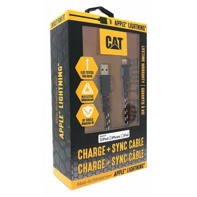 CAT Reinforced USB Cable: Lightning End 1, Type A End 2, Black, 10 ft Lg - Reinforced USB & Lightning Cables