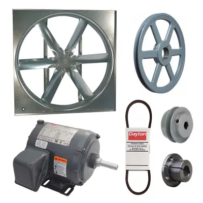 Dayton Supply Fan w/Drive Package: Belt Drive, 30 in Blade, Totally Enclosed, 7,096 cfm - Belt-Drive Panel Supply Fans with Drive Package