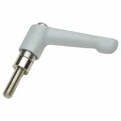 Zinc lever kit for use with Ruland MT15 Modular Mounting System Components. Measures 45 mm length and 35 mm height with no bracket hole. Used to secure and adjust components in sensor and conveyor rail mounting applications.