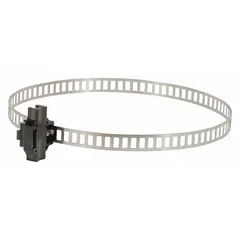 Aluminum round bracket assembly with integrated sensor bracket and hose clamp. Accommodates bore diameters of 80, 100, and 125 inches. Used to secure and position hoses and sensors in pneumatic actuator systems.