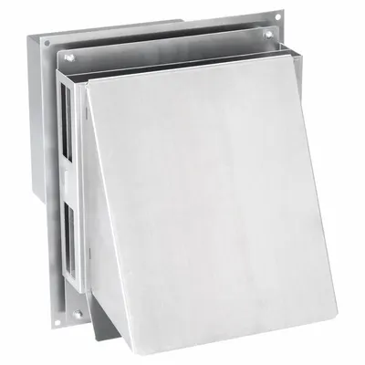 TJERNLUND Vent Hood: Vented Rain Cap, Rectangular, 4 in Duct, 5052, Aluminum, Silver Finish - Wall & Soffit Vent Caps