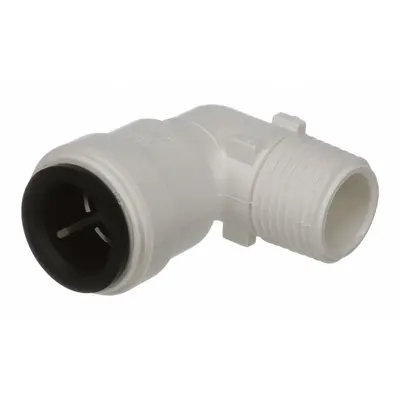 WATTS Push-Fit Elbow Fitting: 1/2 in OD x 3/8 in Pipe Size, Push-to-Connect x NPT - Polysulfone Push-to-Connect Tube Fittings