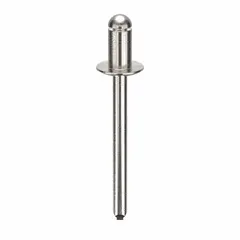 Large flange blind rivet with 0.183" diameter, 1.601" overall length, 19/64" body length, and plain finish. Suitable for fastening materials where access is limited to one side, such as sheet metal assembly and industrial fabrication. Supplied in a 250-piece pack.
