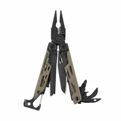 Full-size fold-open multi-tool with 19 tools and 19 functions, including needlenose pliers, 420HC combo knife, and saw. Stainless steel construction with coyote finish. Closed length 4 1/2 inches. Suitable for outdoor, tactical, and general maintenance tasks.
