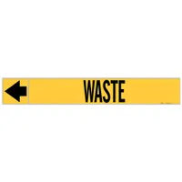 Pipe Marker: Waste, Yellow, Black, Fits 2 1/2 to 6 in Pipe O.D., 25 Pipe Markers, With Arrows (MPN 73940)