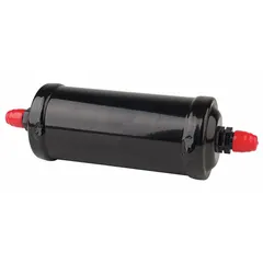 Steel shell filter drier for liquid line installation in HVAC and refrigeration systems. Designed for 11-ton systems using HCFC refrigerants. Contains a molecular sieve core to remove moisture, acids, and contaminants. Length 9.9 inches.