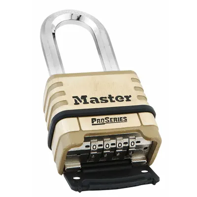 MASTER LOCK Combination Padlock: Scrolling Combo, Gold, Brass, Long Shackle - Long Shackle Combination Padlocks