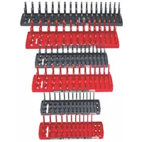 HANSEN Socket Tray: Gray/Red, 22 5/8 in Overall Wd, 39_42_45_54 Posts/Slots, Plastic, Sockets (MPN 92013)