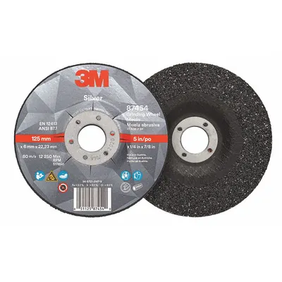 3M Depressed Center Grinding Wheel: Type 27, 5" x 1/4" x 7/8", Ceramic - Cool-Cutting Grinding Wheels for Carbon & Stainless Steel