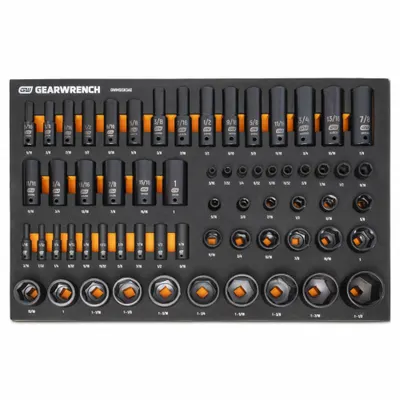 GEARWRENCH: 1/4 in, 3/8 in, 1/2 in Drive Size, 63 Pieces, 5/16 - 1-1/2" Socket Size Range - SAE Impact Socket Sets