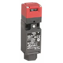 The OMRON D4NS-4AF-NPT is a hazardous-location safety-interlock switch from the D4NS series. It features a front key hole location, a flat actuating key, and an M20 terminal connection. This switch is used to monitor the position of guards and doors on industrial machinery in environments where explosive dust or gases may be present.