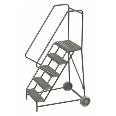 TRI-ARC Wheelbarrow Ladder: 4.2 ft Platform Ht, Assembled, No Locking Mechanism - Aluminum Tilt-&-Roll Ladders