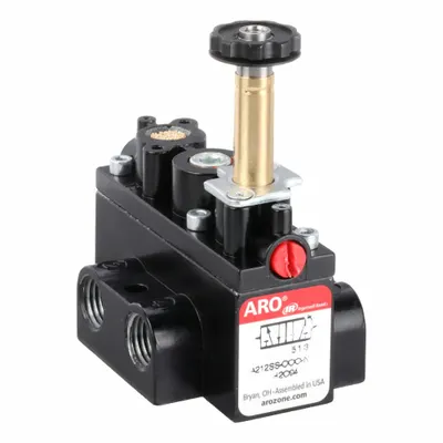 ARO Solenoid Air Control Valve: Alpha, Four-Way / Two-Position, 1/4 in Female NPT - ARO Alpha Series Solenoid-Operated Inline Air Control Valves
