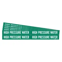 Pipe Marker: High Pressure Water, Green, White, Fits 3/4 to 2 3/8 in Pipe O.D., 4 Pipe Markers, 5 PK (MPN 7370-4-PK)