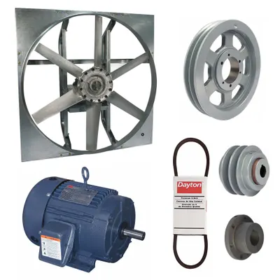 Dayton Exhaust Fan with Drive Package: Belt Drive, 54 in Blade, 3 hp, 33,602 cfm - Belt-Drive Panel Exhaust Fans with Drive Package