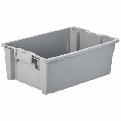 ORBIS Stacking and Nesting Tote: 9.7 gal, 23 5/8 in x 15 3/4 in x 8 1/2 in, Gray - Standard Stacking & Nesting Totes