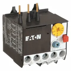 IEC thermal overload relay for motor protection. Three-pole device with integrated bimetallic elements, 1NO/1NC auxiliary contacts, and phase loss sensitivity. Frame Size A, compatible with EATON XT Mini Contactors of same frame size. No separate thermal units required.