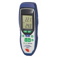Single-channel thermistor meter with USB cabled data output. Measures temperature from -40 to 257°F with ±2°F/±1°C accuracy. Includes Min/Max temperature testing functions. Suitable for monitoring temperature in industrial, laboratory, and HVAC applications