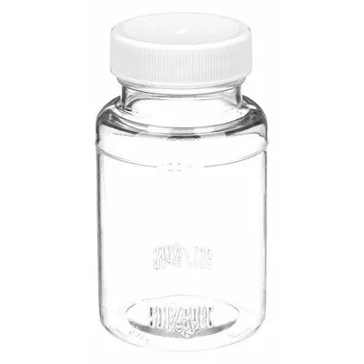 QORPAK Wide Mouth Bottle: PET, 120 mL, 4 fl oz, Closure Included, Colorless, 38-400 - PET Wide Mouth Round Lab Bottles