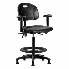 Polyurethane Lab Chair with Arms, Adjustable Height 24 1/4-34 in, Black