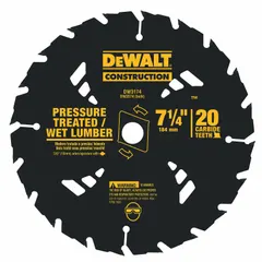 This 7-1/4 in diameter circular saw blade is designed for ripping nail-embedded wood. It features 20 teeth, a 0.07 in cut width, and a 5/8 in arbor size, suited for demolition and renovation tasks where nails may be present in the material.