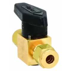This Parker 2-way brass instrumentation plug valve features compression connections and a 1/4 in pipe size. It is used for on/off flow control in industrial process lines, instrumentation panels, and sampling systems.