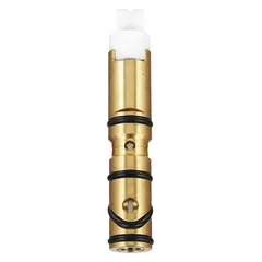 Disc faucet cartridge made of unfinished brass. Designed to control water flow and temperature in compatible faucets. Commonly used in kitchen and bathroom faucets for residential and light commercial applications.