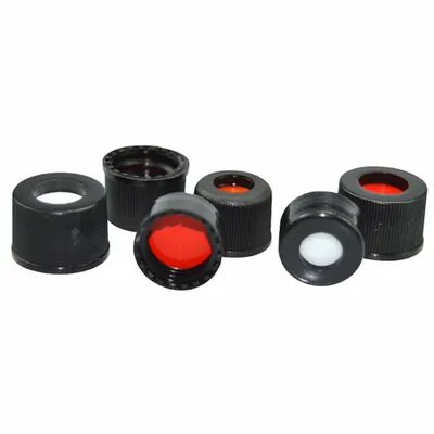 QORPAK Cap: 24 mm Dia, Green, Polypropylene, PTFE/Silicone, 24-414 mm Screw Closure Size - Screw On Caps