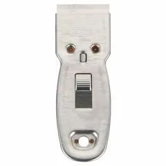 This HYDE razor scraper features a carbon steel blade and a steel handle. The straight blade shape with standard end is designed for flex operation. It is used for removing paint, adhesive, and other coatings from flat surfaces in construction, renovation, and maintenance tasks.