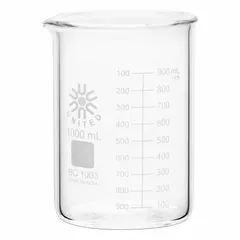 Low Form Glass Beaker, 1000 mL, Type I Borosilicate Glass, BG1003-1000