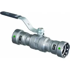 This 3/4 in carbon steel ball valve features a straight, two-piece body with press x press connections and a locking lever handle. It is used for on/off flow control in commercial and industrial piping systems.