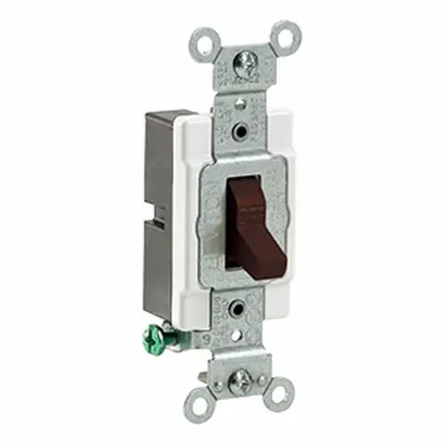 LEVITON Toggle Switch, 20 Amp: Toggle Switch, Single Pole, Maintained, Brown, 120/277V AC - Toggle Wall Switches