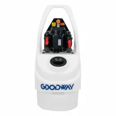 Descaling system with 3/4 hp motor, 115V AC, and maximum flow rate of 21 gpm. Features instant flow reversal and includes a 10 ft hose with 3/4 in male GHT connection. Used to remove scale and mineral deposits from heat exchangers, boilers, and condensers in commercial and industrial maintenance.