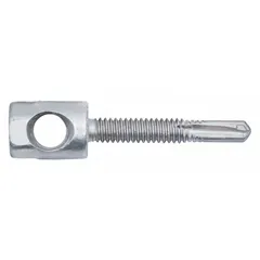 Steel rod hanger for horizontal mounting of threaded rod. 1/4 in screw size, 2-1/4 in overall length. 25-pack. Not ICC-approved for cracked or un-cracked concrete, not seismic-approved.