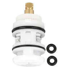 This plastic disc faucet cartridge is designed for use with Valley brand fixtures in the Valley Less Diverter Series. It controls the flow of both hot and cold water. Each unit includes one cartridge. Suitable for faucet repair and replacement in residential or light commercial settings.