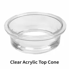 This top cone is a structural component for sieve diaphragms, mesh discs, adapters, spacers, and column locks used in particle-sizing or liquid-solids separation assemblies. It facilitates material flow and distribution within the system. Overall diameter: 3 inches.