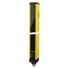 Safety light curtain with 40 infrared beams at 30 mm spacing, providing a 1,210 mm protected height for hand detection. Operates at 24V DC with 400 mA current draw and 950 nm IR LED. Connects via M12 connector with 100 m cable. Used for guarding access points on machinery where operator hand protection is required.