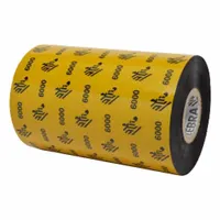 Black wax thermal transfer ribbon for barcode and label printing. Measures 4.33 inches wide by 1,968 feet long on a 1-inch core. Compatible with ZM600 printer. Used for high-speed printing on paper labels in industrial settings