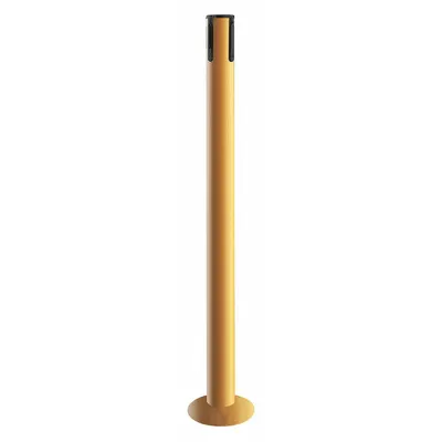 TENSABARRIER Single Belt Receiver Post: Round Sloped, 36 1/2 in Post Ht, Yellow - Sloped-Base Receiver Posts for Retractable Belt Barriers