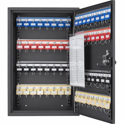 BARSKA Key Cabinet: 64 Key Capacity, Dial Combo Lock, Steel, Black, 17 3/4 in Ht - Key Cabinets with Combination Lock