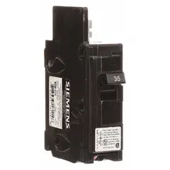 Single-pole bolt-on miniature circuit breaker rated 35 A at 120V AC. Provides overcurrent protection for branch circuits in commercial and industrial electrical distribution systems. Suitable for use in Siemens panelboards.