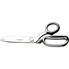 All-metal offset scissors with straight, fine steel blade and silver finish. Overall length 11 1/4 inches. Designed for right-hand use. Suitable for cutting materials such as wire, cable, sheet metal, and plastic in industrial and trade applications.