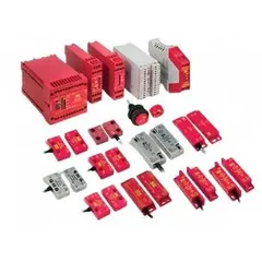 This OMRON CM Series coded magnetic safety-interlock switch uses a reed style actuator to monitor movable guard positions on industrial machinery. It features a 1NO/2NC contact configuration and a pre-cabled termination with a 5 m cable length. No indicating light is included.