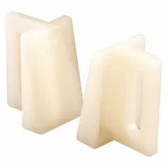 Hanging door guide for sliding doors. Keeps doors aligned within the track, preventing sway. Measures 1-1/8 inches long by 3/4 inches wide. Sold as a pair.